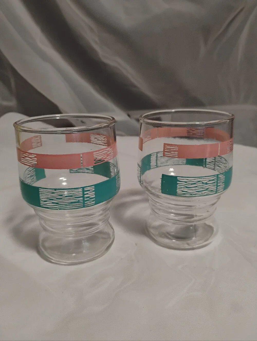 Vintage Retro Pink & Teal Geometric Stripe Glasses/Set of 2. Super Cute!